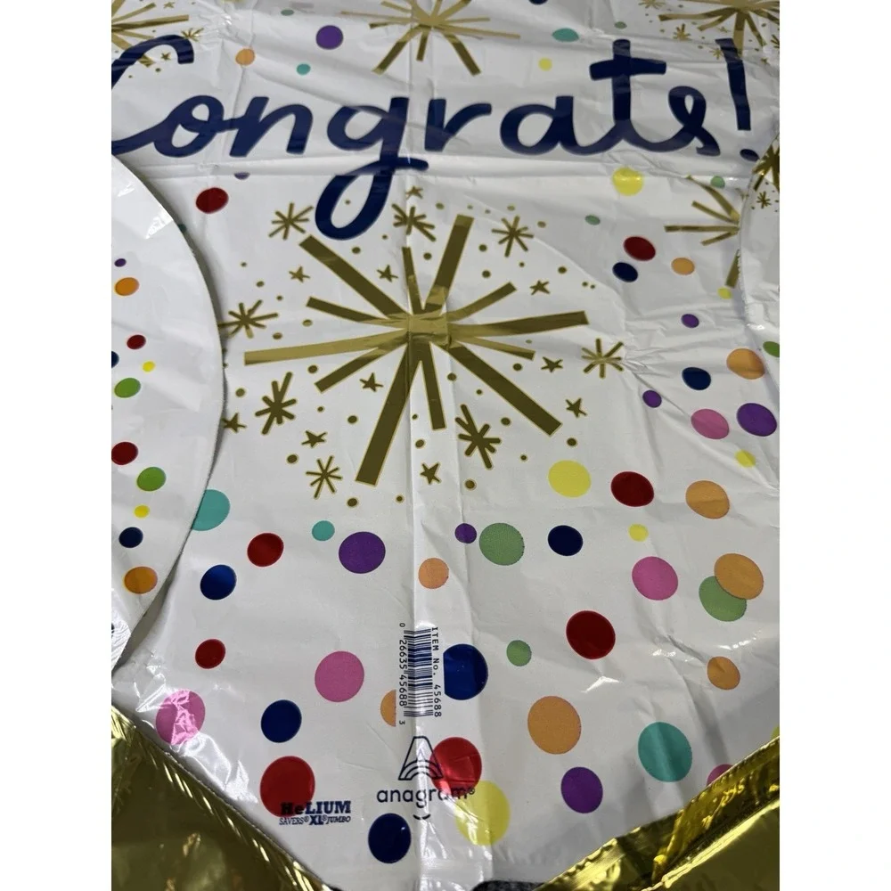 Congrats Graduation Balloon Set of 5 Gold & Confetti Helium‎ Foil Balloons